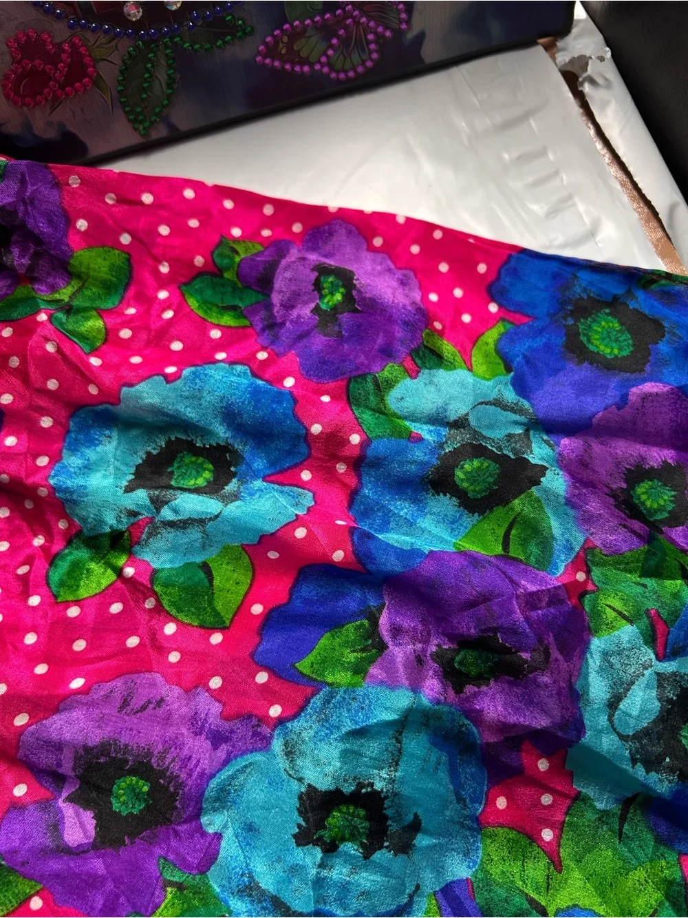Bright Red Floral Silk Scarf